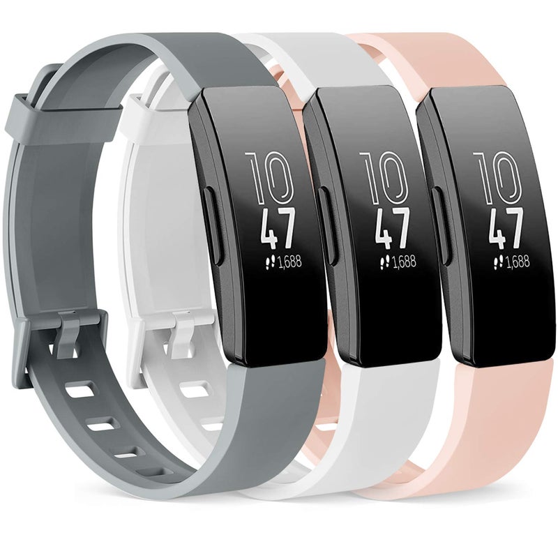 Meliya Pack 3 Silicone Bands for Fitbit Inspire HR & Fitbit Inspire 2 &Fitbit Inspire & Ace 2 Replacement Wristbands for Women Men Small Large (White+Pink+Gray, Small: for 5.5"-7.9" wrists) - Image 1